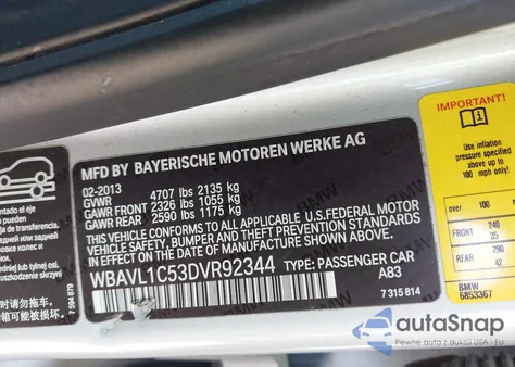 2013 BMW X1 xDrive28I from USA, damaged, VIN WBAVL1C53DVR92344